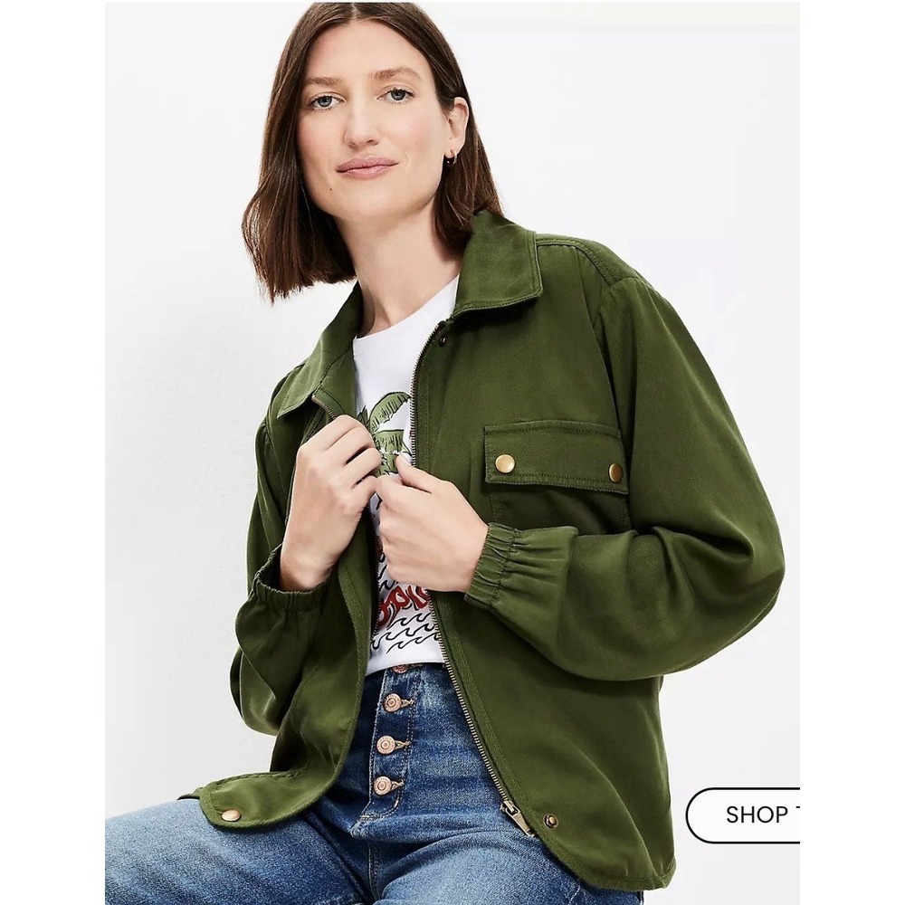 Loft Women's Olive Green Tie Waist Utility Jacket Pockets Size XL New $140